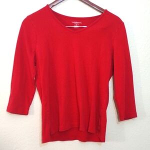 SLIGHTLY USED CROFT & BARROW PIMA COTTON RED SIZE S 3/4 SLEEVE V NECK